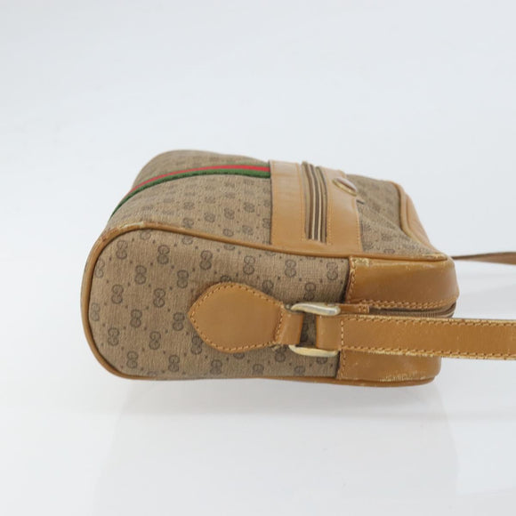 GUCCI Micro GG Supreme Web Sherry Line Shoulder Bag PVC Beige Gold Auth 169606