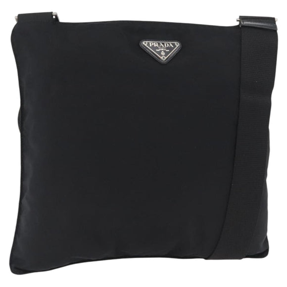 PRADA Shoulder Bag Nylon Black Silver Auth 169612