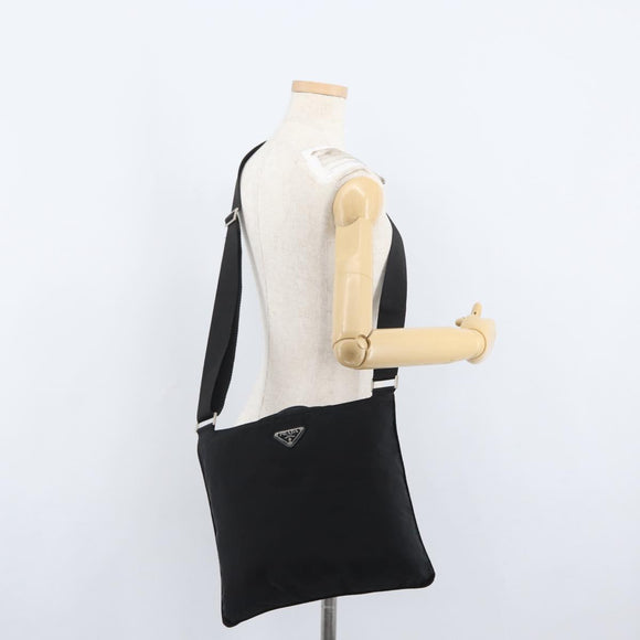 PRADA Shoulder Bag Nylon Black Silver Auth 169612