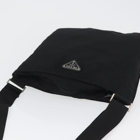 PRADA Shoulder Bag Nylon Black Silver Auth 169612