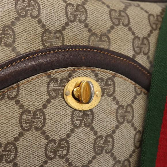 GUCCI GG Supreme Horsebit WebSherry Line Shoulder Bag PVC Beige Gold Auth 169629
