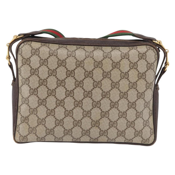 GUCCI GG Supreme Horsebit WebSherry Line Shoulder Bag PVC Beige Gold Auth 169629