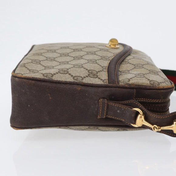 GUCCI GG Supreme Horsebit WebSherry Line Shoulder Bag PVC Beige Gold Auth 169629