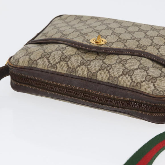 GUCCI GG Supreme Horsebit WebSherry Line Shoulder Bag PVC Beige Gold Auth 169629