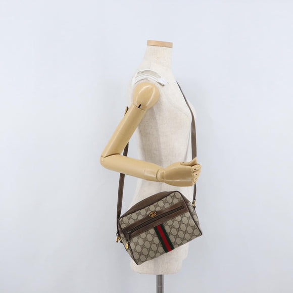 GUCCI GG Supreme Web Sherry Line Bag PVC Beige Gold 68 02 004 Auth 169630