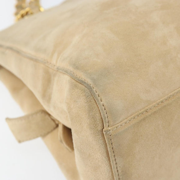 PRADA Chain Shoulder Bag Suede Beige Gold Auth 169631
