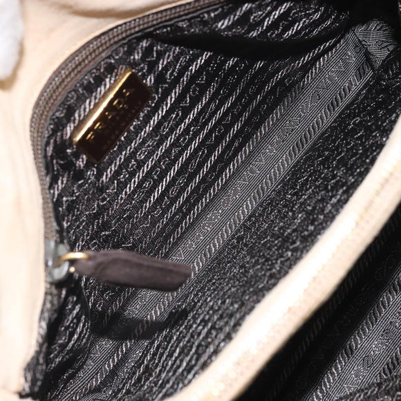 PRADA Chain Shoulder Bag Suede Beige Gold Auth 169631