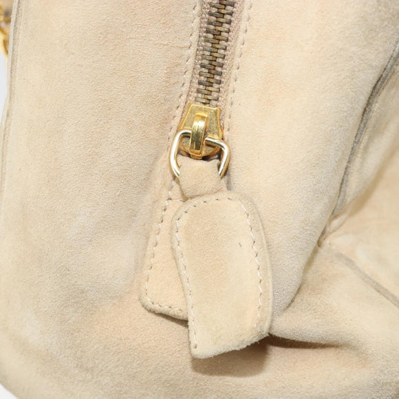 PRADA Chain Shoulder Bag Suede Beige Gold Auth 169631