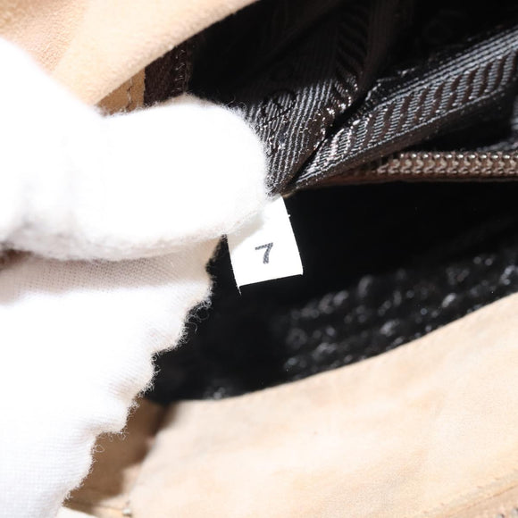 PRADA Chain Shoulder Bag Suede Beige Gold Auth 169631
