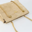 PRADA Chain Shoulder Bag Suede Beige Gold Auth 169631-6