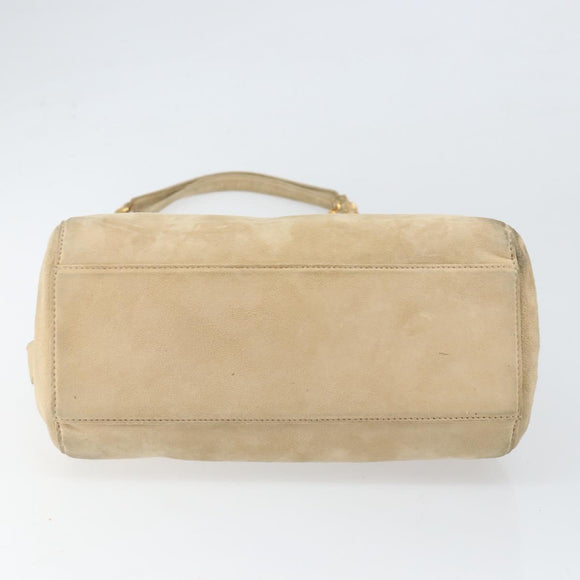 PRADA Chain Shoulder Bag Suede Beige Gold Auth 169631