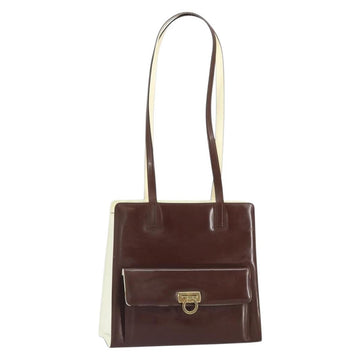 Salvatore Ferragamo Gancini Tote Bag Patent leather Brown Gold Auth 169637