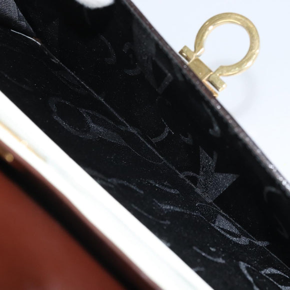 Salvatore Ferragamo Gancini Tote Bag Patent leather Brown Gold Auth 169637