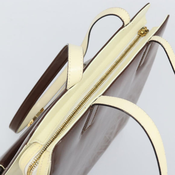 Salvatore Ferragamo Gancini Tote Bag Patent leather Brown Gold Auth 169637