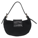FENDI Mini Croissant Hand Bag Nylon Black Silver Auth 169646-2