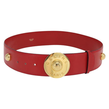 CELINE Belt Leather 36.6"" Gold Red Auth 169651V