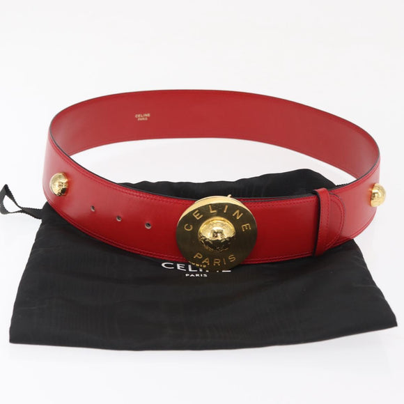 CELINE Belt Leather 36.6"" Gold Red Auth 169651V