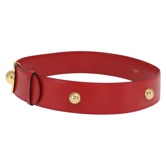 CELINE Belt Leather 36.6"" Gold Red Auth 169651V