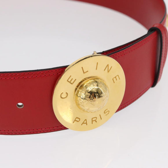 CELINE Belt Leather 36.6"" Gold Red Auth 169651V