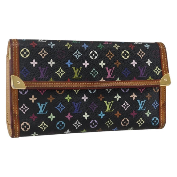 LOUIS VUITTON Monogram Multicolor Porte Tresor Wallet Black M92658 Auth 169654