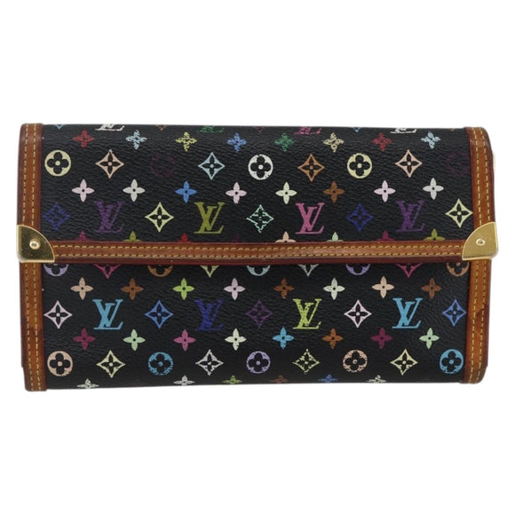 LOUIS VUITTON Monogram Multicolor Porte Tresor Wallet Black M92658 Auth 169654