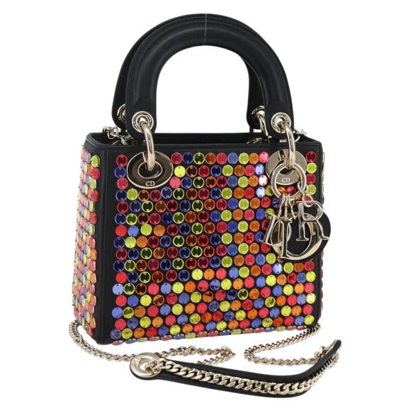 Christian Dior Chain Lady Dior Tasche Leder 2-Wege Multicolor Gold Auth 169657SM