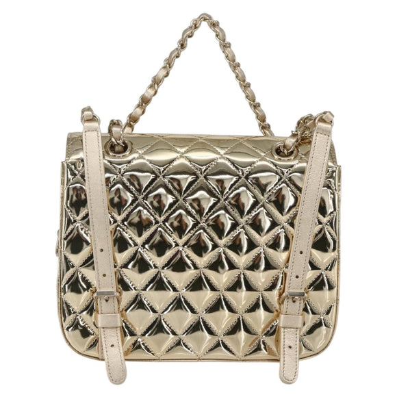 CHANEL Matelasse Backpack Patent leather Gold CC Auth 169659SM