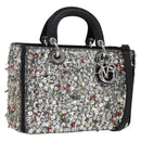Christian Dior Sequin Lady Dior Hand Bag Leather 2way Black Silver Auth 169660SM-1