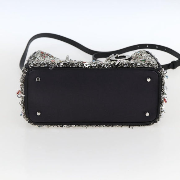 Christian Dior Sequin Lady Dior Hand Bag Leather 2way Black Silver Auth 169660SM