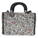 Christian Dior Sequin Lady Dior Hand Bag Leather 2way Black Silver Auth 169660SM-2