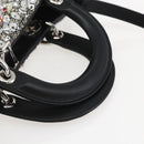 Christian Dior Sequin Lady Dior Hand Bag Leather 2way Black Silver Auth 169660SM-7