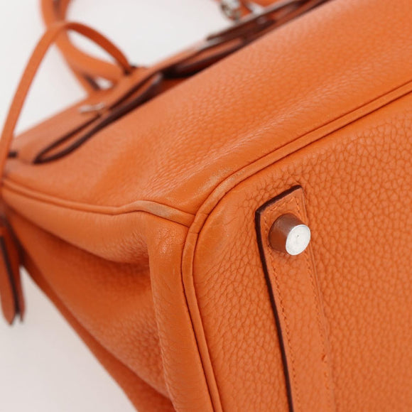 HERMES Birkin 30 Hand Bag Togo Orange Silver Auth 169662SM