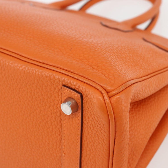 HERMES Birkin 30 Hand Bag Togo Orange Silver Auth 169662SM