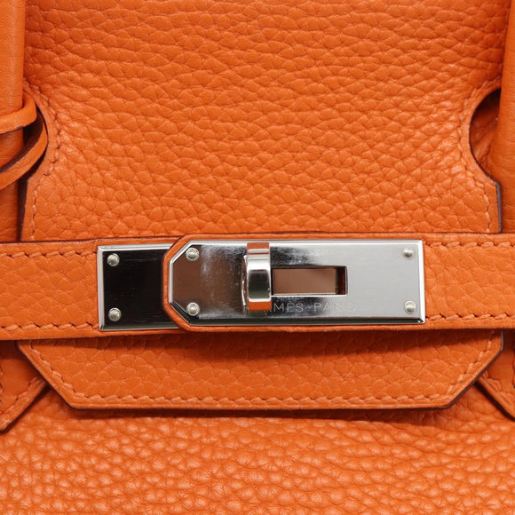 HERMES Birkin 30 Hand Bag Togo Orange Silver Auth 169662SM