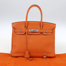 HERMES Birkin 30 Hand Bag Togo Orange Silver Auth 169662SM-36