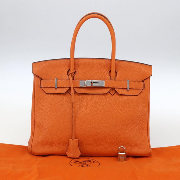 HERMES Birkin 30 Hand Bag Togo Orange Silver Auth 169662SM