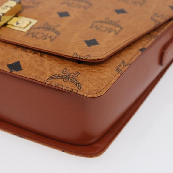 MCM Vicetos Logogram Shoulder Bag PVC Leather Brown Gold Auth 169673