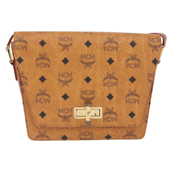 MCM Vicetos Logogram Shoulder Bag PVC Leather Brown Gold Auth 169673