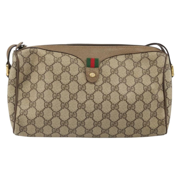 GUCCI GG Supreme Web Sherry Line Bag PVC Beige Gold 89 02 017 Auth 169674