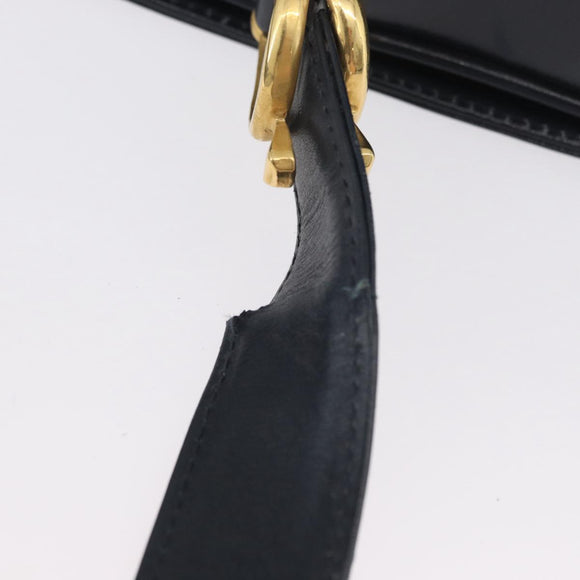 GUCCI Shoulder Bag Leather Navy Gold Auth 169677