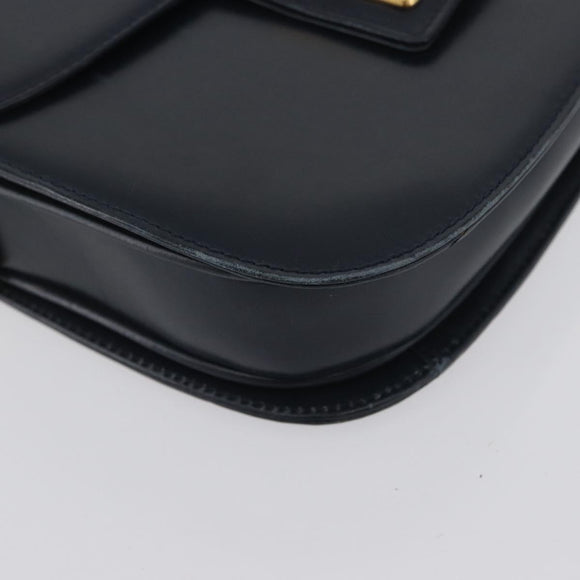 GUCCI Shoulder Bag Leather Navy Gold Auth 169677
