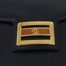 GUCCI Shoulder Bag Leather Navy Gold Auth 169677-18
