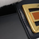 GUCCI Shoulder Bag Leather Navy Gold Auth 169677-11