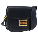 GUCCI Shoulder Bag Leather Navy Gold Auth 169677-1