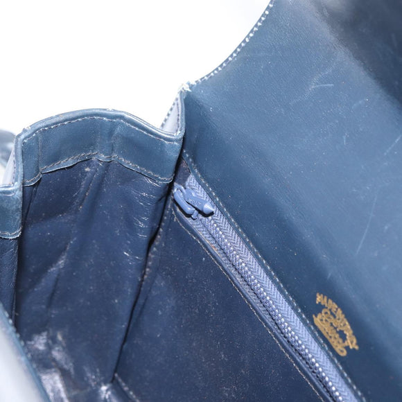 GUCCI Shoulder Bag Leather Navy Gold Auth 169677