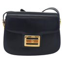 GUCCI Shoulder Bag Leather Navy Gold Auth 169677-13