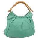 GUCCI Bamboo Shoulder Bag Leather Green Gold 124293 Auth 169684-1