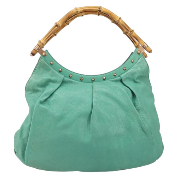 GUCCI Bamboo Shoulder Bag Leather Green Gold 124293 Auth 169684