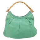 GUCCI Bamboo Shoulder Bag Leather Green Gold 124293 Auth 169684-3