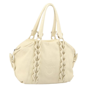 Salvatore Ferragamo Gancini Tote Bag Leather Silver Ivory Auth 169702